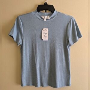 Nwt Hippie Rose Blue Ribbed Short Sleeve Crop Top Size Large